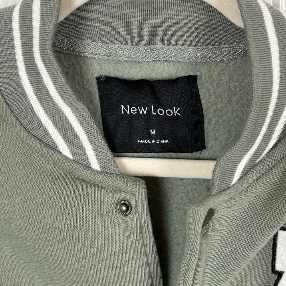 New‎ Look Kids Varsity Letterman Jacket M Olive Green White - Picture 2 of 8